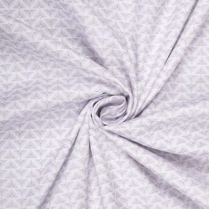 Purple Motif Print on White Premium Cotton Fabric