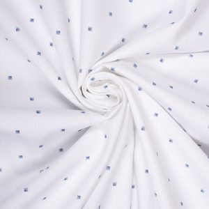 Blue Motif Print on White Premium Cotton Fabric