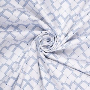 Slate Blue Print on White Premium Cotton Fabric