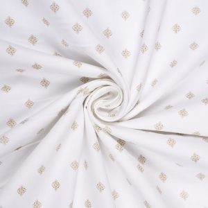 Golden Motif Print on White Premium Cotton Fabric