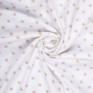 Golden Motif Print on White Premium Cotton Fabric
