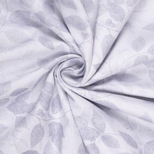 Light Gray Leaf Print on White Premium Cotton Fabric