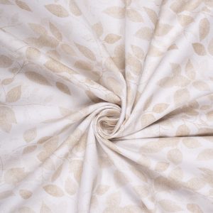 Light Brown Leaf Print on White Premium Cotton Fabric