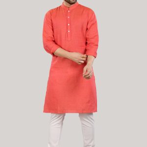 Elegant Coral Linen Kurta
