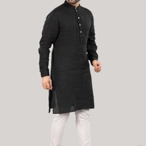 Elegant Black Linen Kurta