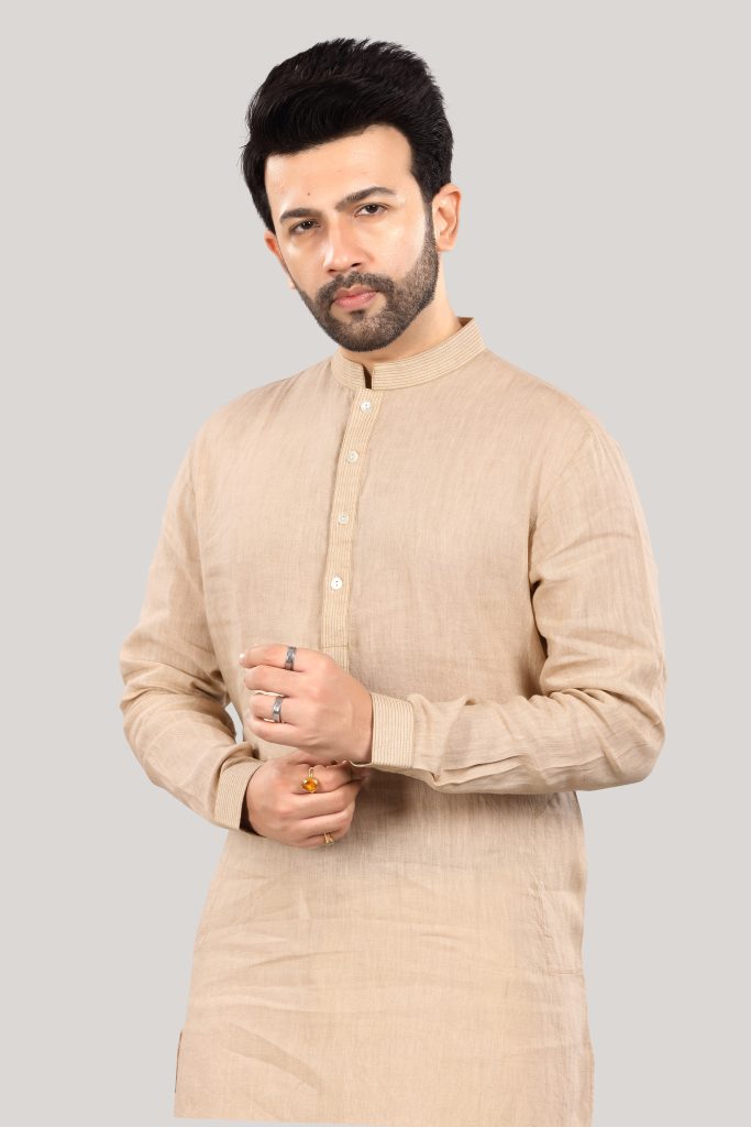 Beige Linen Kurta for Men