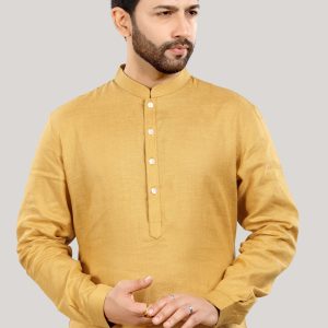 Elegant Mustard Linen Kurta for Men
