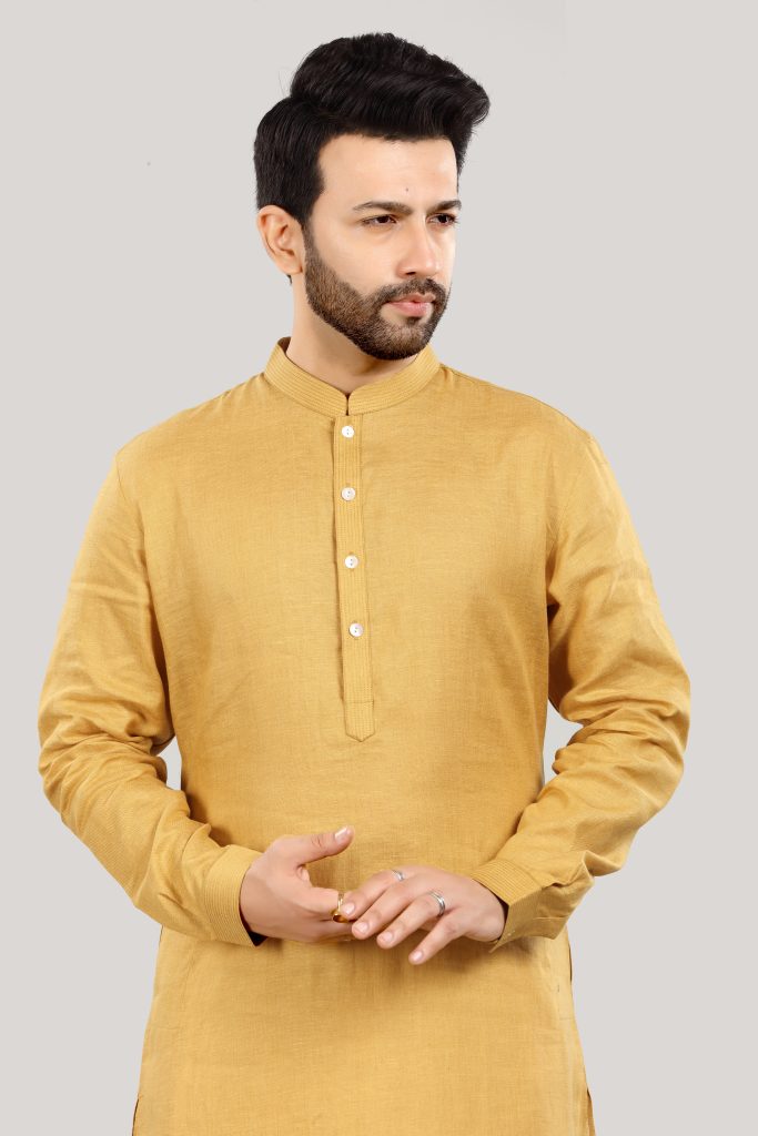 Elegant Mustard Linen Kurta for Men