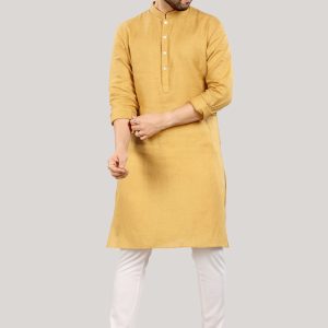 Elegant Mustard Linen Kurta for Men