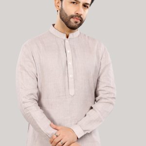 Men's Linen Kurta in Light Beige