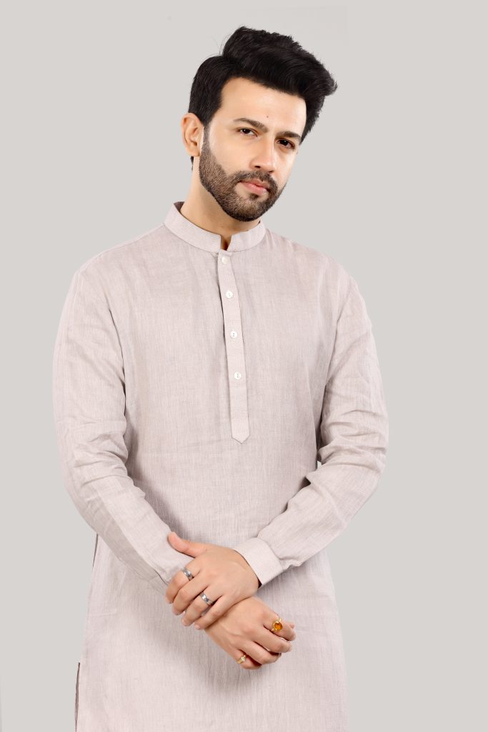 Men's Linen Kurta in Light Beige
