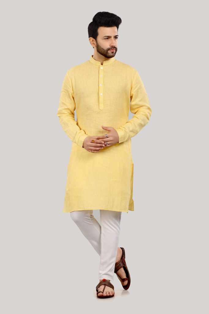 Yellow Linen Kurta for Men
