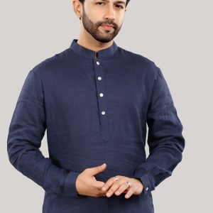 Elegant Navy Blue Linen Kurta for Men