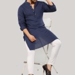 Navy Blue Linen Kurta for Men