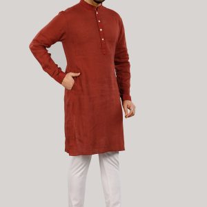 Rust Linen Kurta for Men