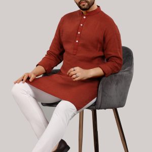 Elegant Rust Linen Kurta for Men