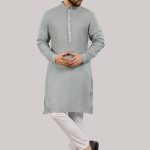 Elegant Linen Kurta for Men in Light Grey