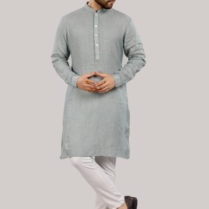 Elegant Linen Kurta for Men in Light Grey