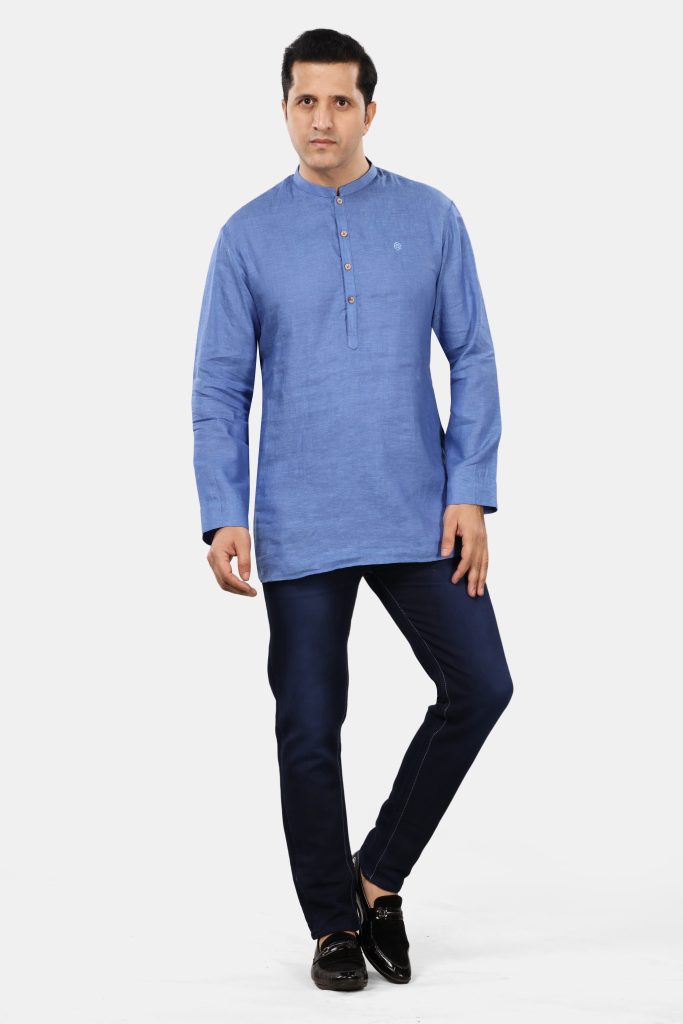 Blue Linen Short Kurta