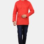 Flame Red Linen Short Kurta