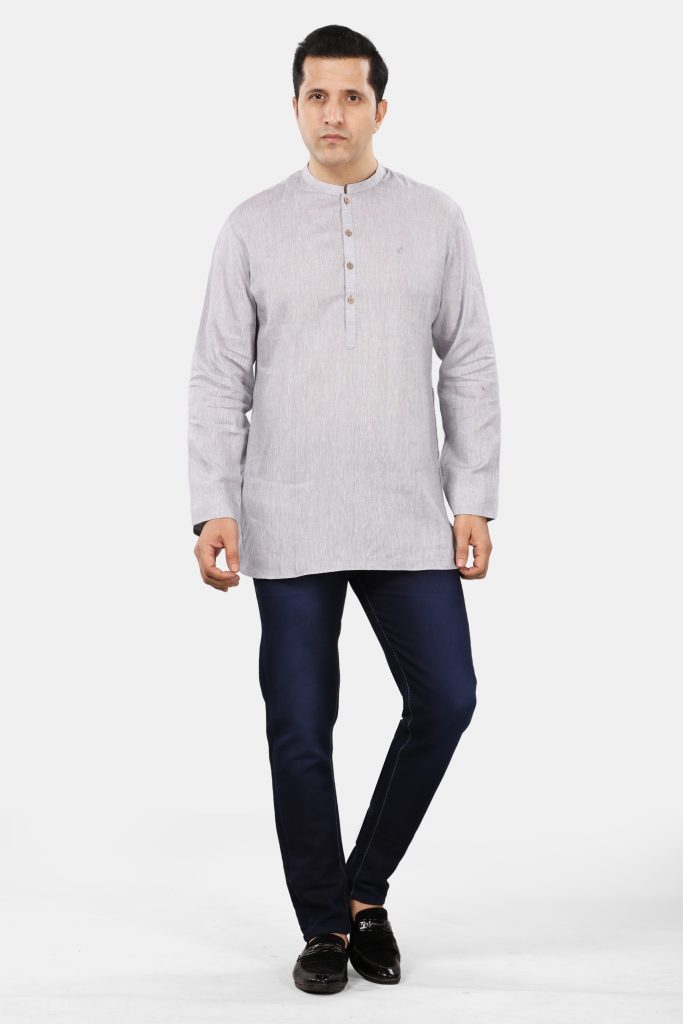 Ash Gray Linen Short Kurta