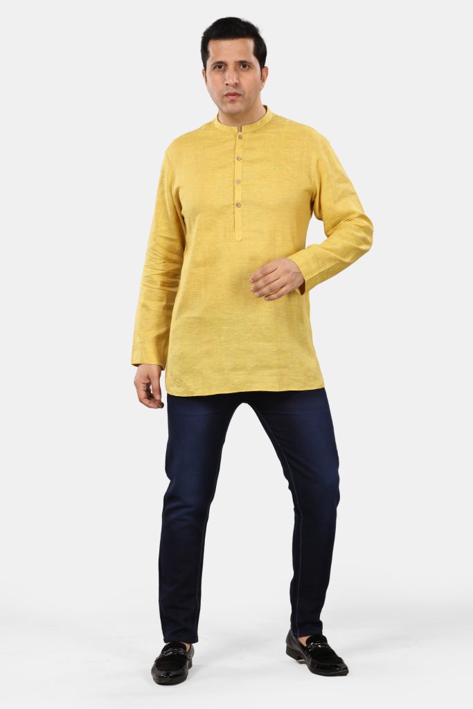 Mustard Yellow Linen Short Kurta