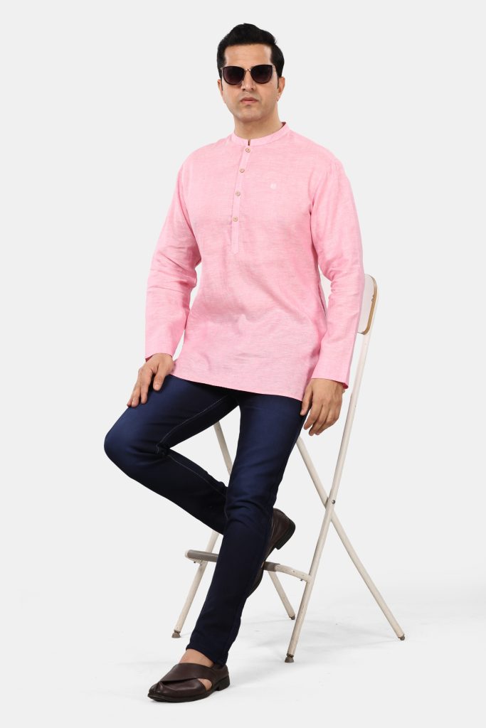 Candy Pink Linen Short Kurta
