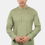 Sage Olive Linen Short Kurta with Mandarin Collar