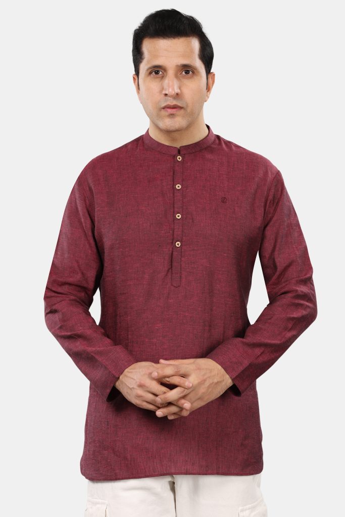 Maroon Linen Short Kurta