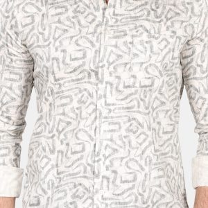 Off White Giza Cotton Abstract Print Shirt