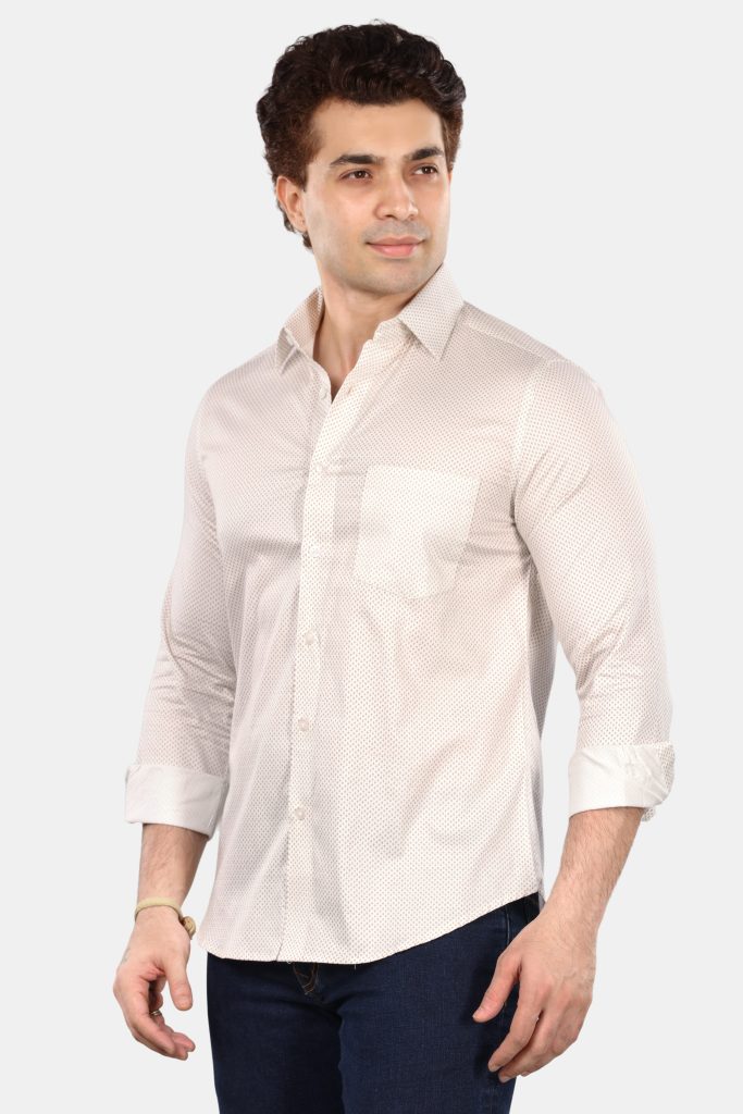 Off White Motif Print Giza Cotton Shirt