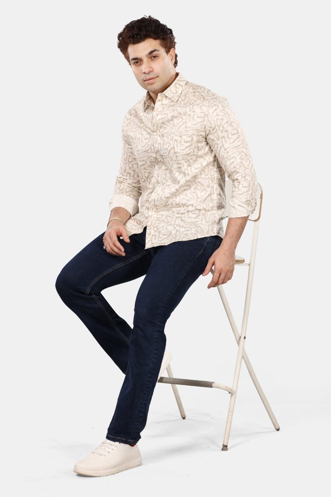 Off White Floral Giza Cotton Shirt