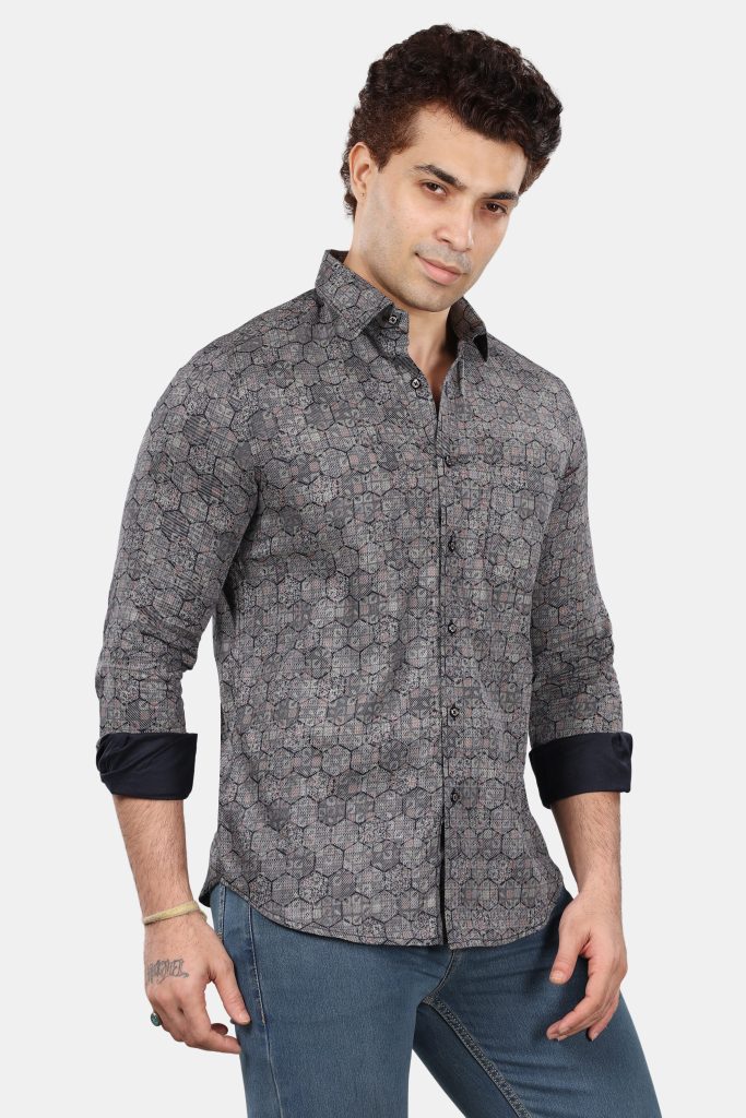 Hexagon Elegance Cotton Shirt with hex print