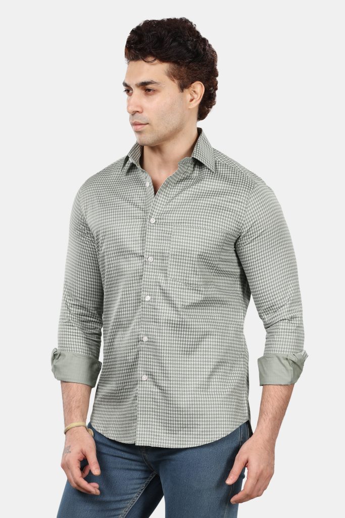 Man wearing Diamond Print Sage Green Premium Cotton Men's Shirt