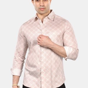 Peach Floral Print Giza Cotton Men's Shirt