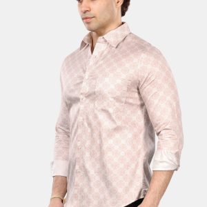 Peach Floral Print Giza Cotton Men's Shirt