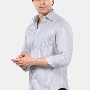 Men's Classic Striped Cotton Shirt Light Blue