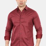 Maroon patterned men's shirt with long sleeves
