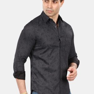 Men's Elegant Black Patterned Shirt