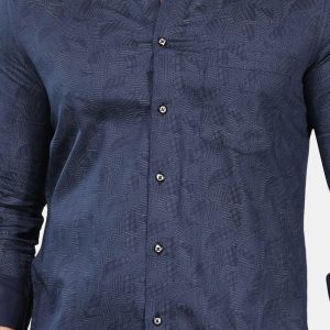 Men's Navy Blue Textured Slim Fit Shirt